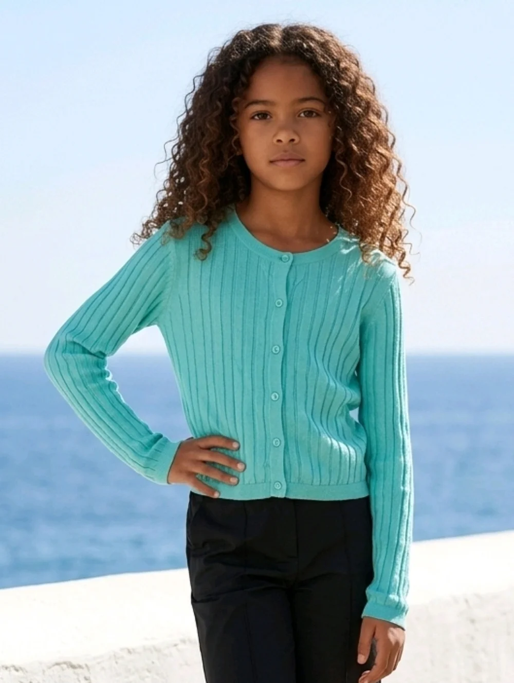 GAP Kids Mint Green Button Down Ribbed Cardigan Spring Sweater Girls Size 10